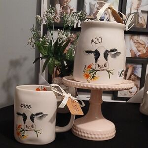 Rae Dunn Artisan Collection Cow Canister with Matching Mug NWT